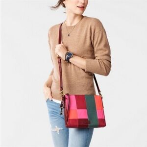 Fossil Multi Leather‎ Square Patch Clutch Crossbody Handbag